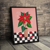 Botanical Floral Canvas Print, Modern Poinsettia Canvas Wall Art, Christmas Holiday Wall Decor Canvas, Winter Botanical Canvas, Holiday Present