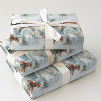 Vintage Winter Landscape Gift Wrap, Steam Train Wrapping Paper, Watercolor Locomotive Present Paper, Nostalgic Christmas Holiday Gift Wrap