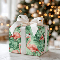 Tropical Flamingo Gift Wrap, Flamingo Christmas Wrapping Paper, Beach Holiday Wrapping Paper, Coastal Xmas Gift Wrap, Palm Leaf Present Roll