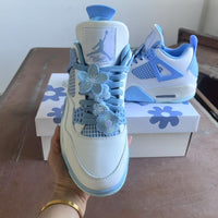 Mid Top Sneakers, White Blue Colorway, Lace Up Design, Casual Gift for Sneaker Fans