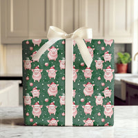 Santa Hat Pig Holiday Gift Wrap, Adorable Christmas Pigs Wrapping Paper, Humorous Animal Christmas Wrapping Paper, Winter Present Gift Wrap