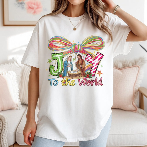 Christian Christmas Scripture Graphic Tee, Joy to the World Nativity T-Shirt, Holy Night Religious Jesus Shirt, Holiday Churc