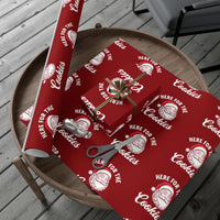 Santa Christmas Gift Wrap, Here for the Cookies Wrapping Paper, Humorous Holiday Quote Present Paper, Festive Xmas Gift Wrapping Paper Roll