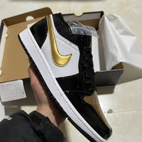 Low Top Sneakers, Black Gold Colorway, Lace Up Design, Casual Gift for Sneaker Fans