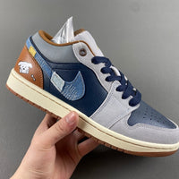 Low Top Sneakers, Blue Brown Colorway, Lace Up Design, Casual Gift for Sneaker Fans