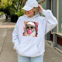 Humorous Cool Santa Hooded Sweatshirt, Bubble Gum Santa Claus Hoodie, Retro Christmas Santa Hoodie, Graphic Holiday Pullover Sweatshirt