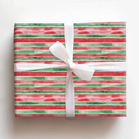 Painterly Striped Christmas Gift Wrap, Watercolor Red Green Stripe Wrapping Paper, Holiday Striped Wrapping Paper, Winter Present Wrap