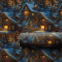 Snowy Cabin Holiday Gift Wrap, Night Christmas Village Wrapping Paper, Winter Wonderland Wrapping Paper, Comfy Festive Present Gift Wrap Roll