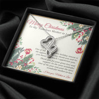 Interlocking Double Hearts Pendant, Mother in Law Christmas Necklace, Holiday Heart Necklace, Christmas Heart Present for Her, Family Keepsake