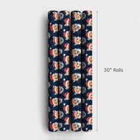 Woodland Animal Christmas Gift Wrap, Fox in Santa Hat Wrapping Paper, Navy Blue Holiday Present Paper