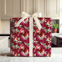 Burgundy Holly Berry Gift Wrap, Winter Cardinal Christmas Wrapping Paper, Watercolor Bird Holiday Wrapping Paper, Nature Festive Gift Wrap