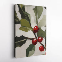 Minimalist Red Berry Wall Art, Abstract Christmas Holly Canvas Art, Botanical Holiday Canvas Print, Winter Seasonal Festive Home Wall Decor