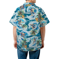 Tropical Christmas Aloha Shirt, Surfing Santa Hawaiian Shirt, Palm Tree Holiday Button Up Shirt, Festive Summer Beach Xmas Present for Men