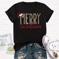 Cheetah Holiday Graphic Tee, Leopard Print Merry Christmas Teacher Shirt, Festive Animal Print Teacher Shirt, Teacher Xmas Present Tee