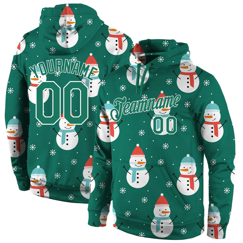 Personalized Holiday Pullover Sweatshirt, Custom Snowman Christmas Hoodie, Custom Team Name Number Fleece Hoodie, Game Day Fan Present