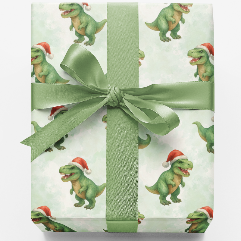 TRex Dinosaur Christmas Gift Wrap, Santa Saurus Wrapping Paper, Humorous Dino Holiday Wrap Paper, Kids Boys Christmas Wrapping Paper Roll