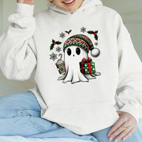 Adorable Holiday Ghost Hooded Sweatshirt, Christmas Ghost Hoodie, Spooky Spirit Ghost Hoodie, Comfy Xmas Pullover, Adorable Christmas Hoodie Present