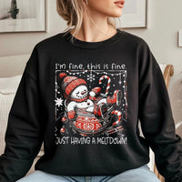 I'm Fine This Is Fine Sweatshirt, Humorous Snowman Meltdown Sweatshirt, Winter Holiday Crewneck Sweatshirt, Comfy Christmas Present for Men Women