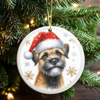 Santa Hat Dog Art Ornament, Border Terrier Christmas Ornament, Adorable Puppy Holiday Tree Ornament, Dog Lover Ceramic Keepsake Present