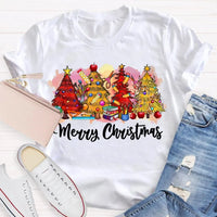 Festive Holiday Tree Graphic Tee, Merry Christmas Colorful Tree T-Shirt, Retro Xmas Tree Shirt, Winter Holiday Apparel, Christmas Tree Present