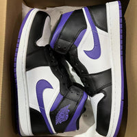 Mid Top Sneakers, White Black Purple Colorway, Lace Up Design, Casual Gift for Sneaker Fans