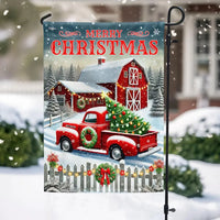 Vintage Winter Barn Yard Banner, Merry Christmas Red Truck Garden Flag, Double Sided Holiday Flag, Rustic Farmhouse Lawn Decor