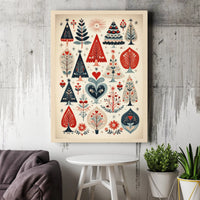 Nordic Folk Art Tree Print, Scandinavian Christmas Tree Wall Art, Holiday Botanical Canvas Art, Winter Tree Art, Xmas Art Digital Download