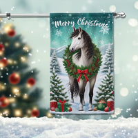 Winter Wreath Equestrian Yard Flag, Horse Merry Christmas Garden Flag, Double Sided Christmas Flag, Farmhouse Holiday Lawn Decor Present