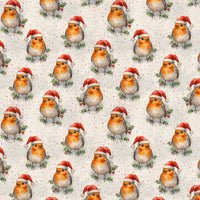 Santa Hat Bird Holiday Gift Wrap, Winterberry Robin Christmas Wrapping Paper, Adorable Winter Bird Wrapping Paper, Festive Xmas Gift Wrap Roll