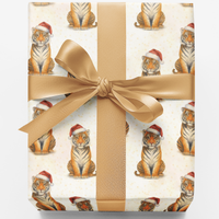 Santa Hat Animal Gift Wrap, Tiger Christmas Wrapping Paper, Festive Wildlife Holiday Wrapping Paper, Adorable Winter Safari Gift Wrap Paper Roll