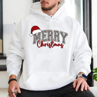 Leopard Santa Hat Christmas Hoodie, Merry Christmas Hoodie, Festive Holiday Hooded Sweatshirt, Leopard Print Xmas Hoodie, Present for Her