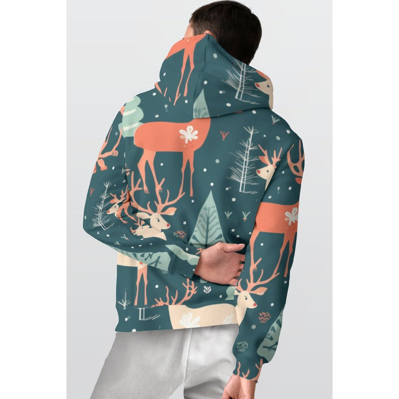 Scandinavian Folk Art Deer Sweatshirt, Winter Forest Deer Hoodie, Comfy Nordic Christmas Pullover, Woodland Nature Hooded Sweater