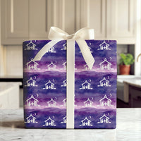 Christian Christmas Gift Wrap, Nativity Scene Wrapping Paper, Purple Starry Night Holiday Paper, Religious Holy Family Gift Wrapping Paper