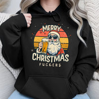 Humorous Santa Sweatshirt, Beer Drinking Santa Hoodie, Retro Santa Graphic Pullover, Sarcastic Christmas Santa Hoodie, Adult Xmas Holiday Present