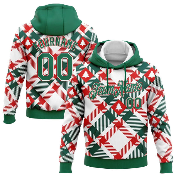 Personalized Name Number Holiday Pullover, Custom Christmas Plaid Tree Hoodie, 3D Xmas Tree Sweatshirt, Sports Fan Holiday Pr