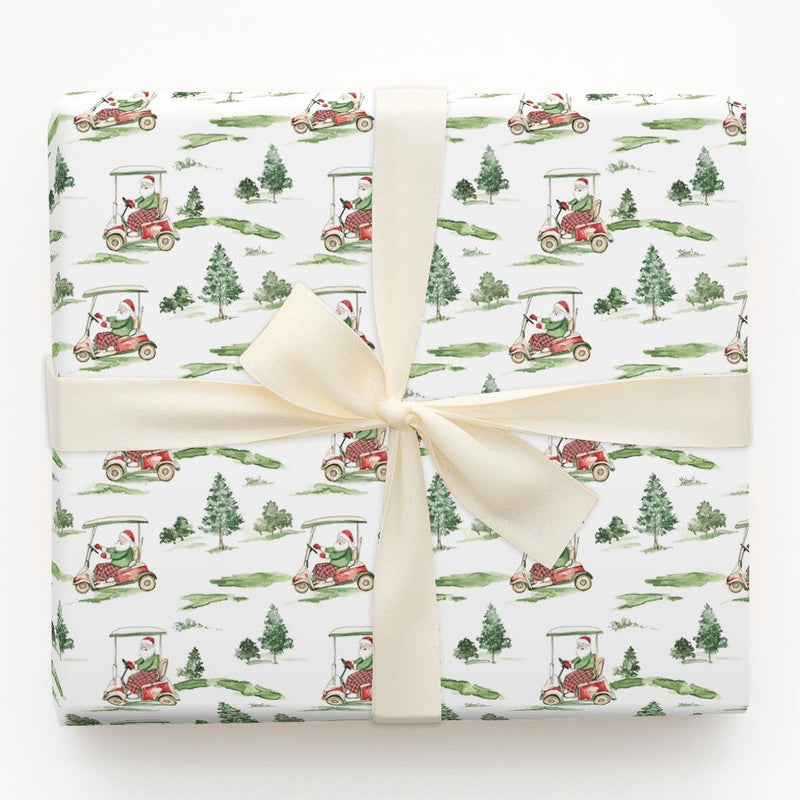 Watercolor Golfing Christmas Gift Wrap, Golf Santa Wrapping Paper, Golf Cart Santa Holiday Wrapping Paper, Golfer Sports Gift Wrap Roll