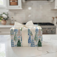 Watercolor Blue White Holiday Gift Wrap, Chinoiserie Christmas Tree Wrapping Paper, Elegant Festive Tree Wrapping Paper, Xmas Gift Wrap