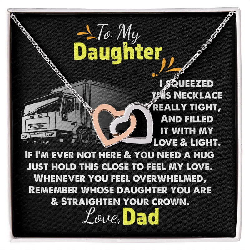 Interlocking Heart Necklace, To My Daughter Necklace from Trucker Dad, Polished Steel Daughter Necklace, Christmas Heart Pendant Present