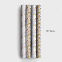 Rustic Hay Bale Christmas Gift Wrap, Pink Santa Wrapping Paper, Watercolor Country Holiday Wrapping Paper, Whimsical Western Gift Wrap