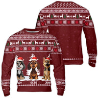 Cartoon Dog Christmas Sweater, Three Puppies Santa Hat Ugly Sweater, Adorable Puppy Holiday Sweatshirt, Dog Lover Xmas Pullover, Winter Present