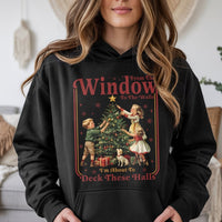 Retro Deck the Halls Hooded Sweatshirt, Humorous Christmas Hoodie, Holiday Graphic Pullover Hoodie, Winter Xmas Sweater Present for Family