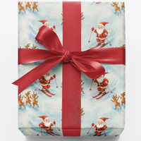 Vintage Christmas Gift Wrap, Skiing Santa Wrapping Paper, Retro Snow Sports Wrapping Paper, Winter Holiday Gift Wrap