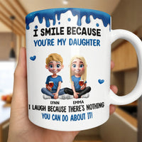 Personalized Cartoon Sisters Blue Paint Drip Mug, Humorous Daughter Ceramic Mug, Humorous Coffee Cup, Birthday Christmas Present from Parents