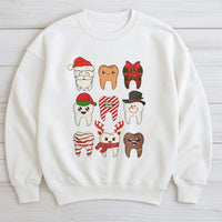 Humorous Dentist Holiday Crewneck, Christmas Teeth Sweatshirt, Dental Hygienist Xmas Pullover, Adorable Tooth Graphic Christmas Sweatshirt