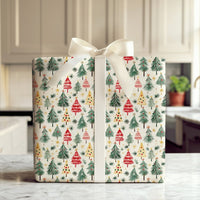 Colorful Holiday Gift Wrap, Watercolor Christmas Trees Wrapping Paper, Retro Xmas Tree Gift Wrapping Paper, Festive Winter Present Paper