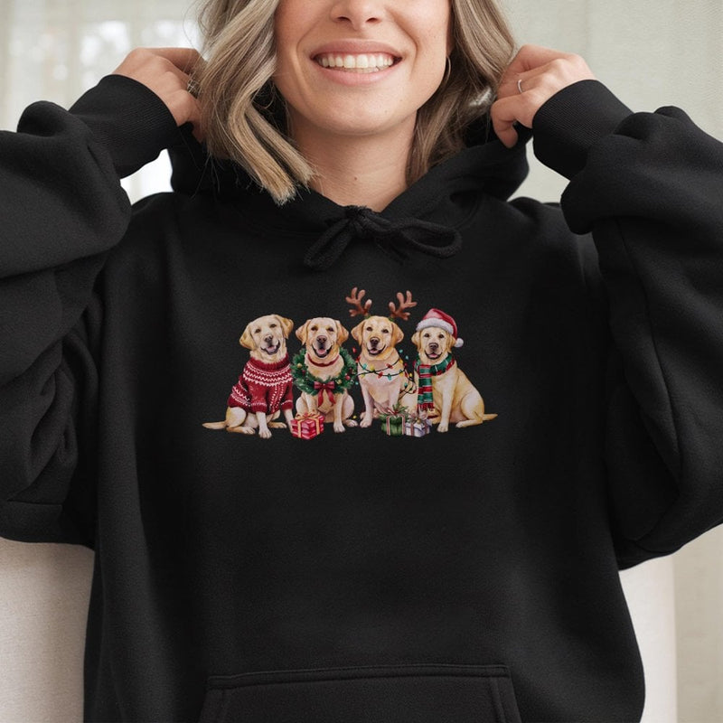 Festive Lab Dog Holiday Sweatshirt, Yellow Labrador Christmas Hoodie, Adorable Xmas Dog Lover Pullover, Winter Dog Mom Present Hooded Sweatshirt