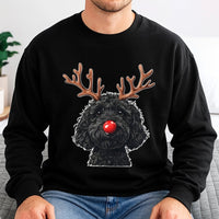 Reindeer Dog Holiday Sweater, Black Goldendoodle Christmas Sweatshirt, Adorable Doodle Dog Xmas Crewneck, Dog Mom Dog Dad Pullover Present