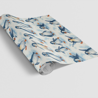 Arctic Winter Animal Gift Wrap Paper, Playful Penguin Wrapping Paper, Snowbound Penguins Wrapping Paper, Christmas Holiday Gift Wrap