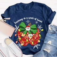 Bow Apple Christmas Shirt, Teacher Christmas Shirt, Holiday Lights Teacher Tee, Adorable School Holiday Shirt, Teacher Christmas Present