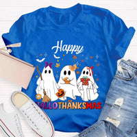 Adorable Three Ghosts Holiday Tee, Happy Hallothankmas T-Shirt, Halloween Thanksgiving Christmas Shirt, Humorous Ghost Graphic T-Shirt
